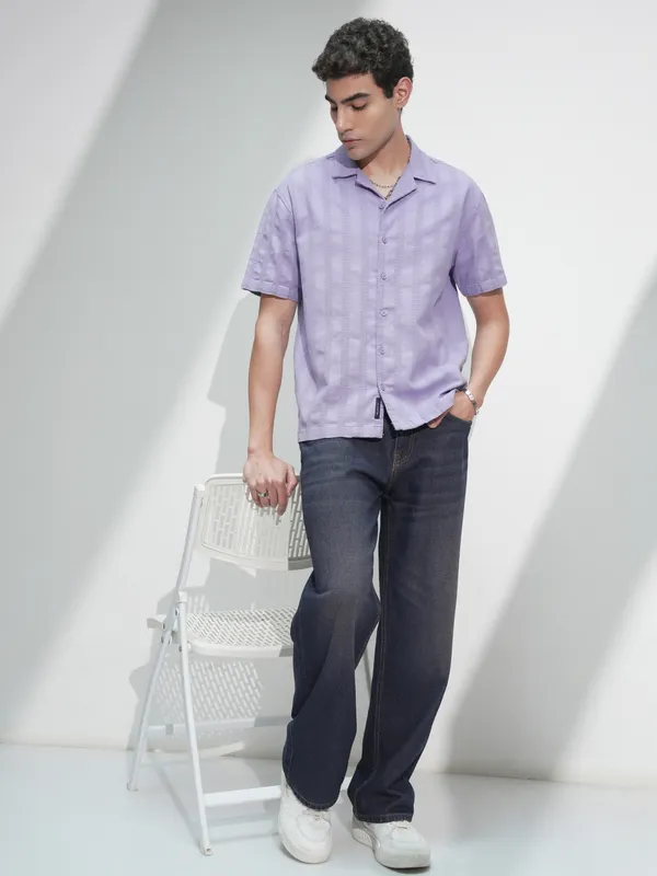 Highlander Men Lavender Self Design Relaxed Fit Casual Shirt