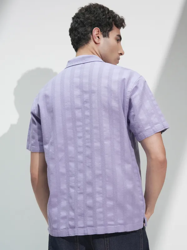 Highlander Men Lavender Self Design Relaxed Fit Casual Shirt