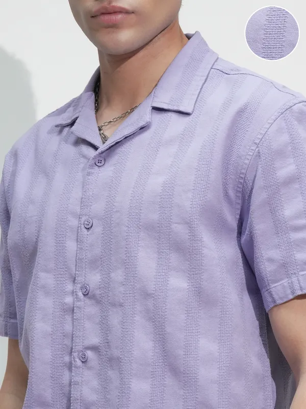 Highlander Men Lavender Self Design Relaxed Fit Casual Shirt