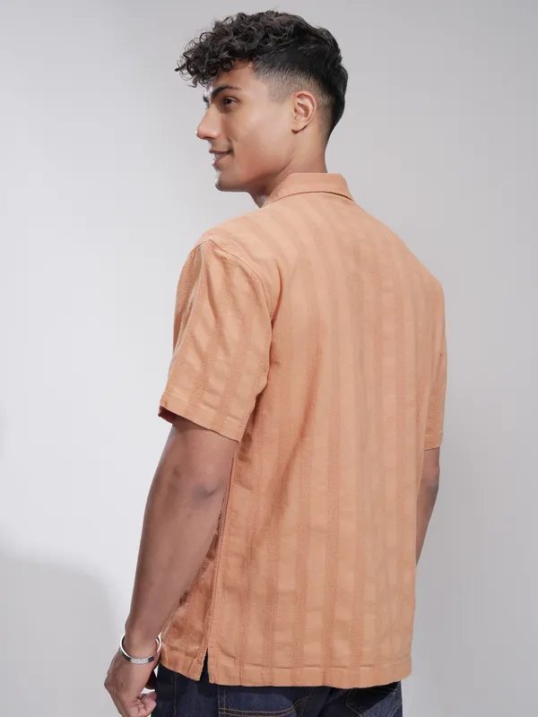 Highlander Men Rust Striped Relaxed Fit Casual Shirt