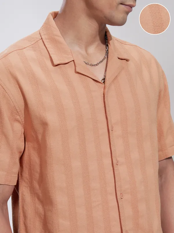 Highlander Men Rust Striped Relaxed Fit Casual Shirt