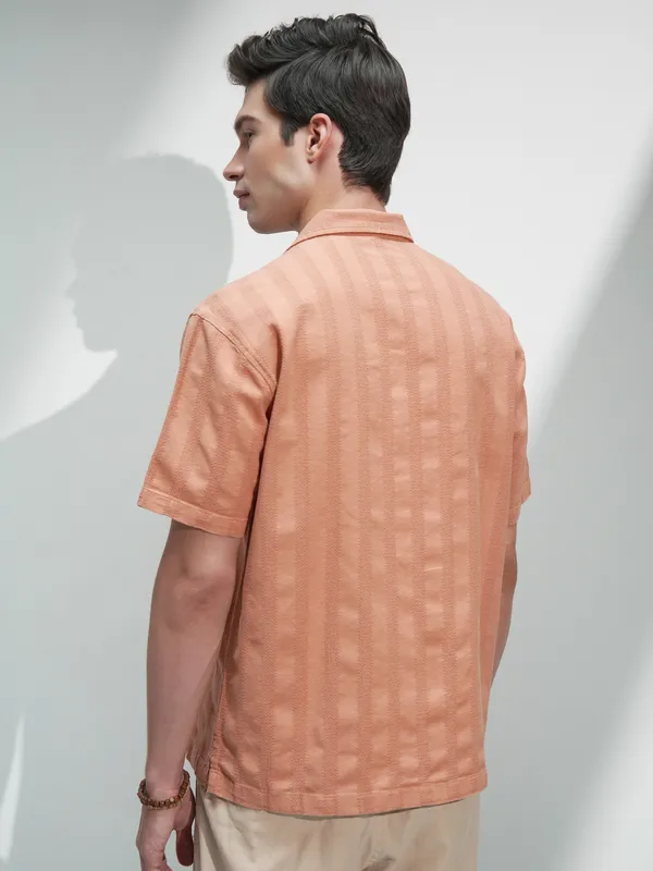 Highlander Men Rust Self Design Relaxed Fit Casual Shirt