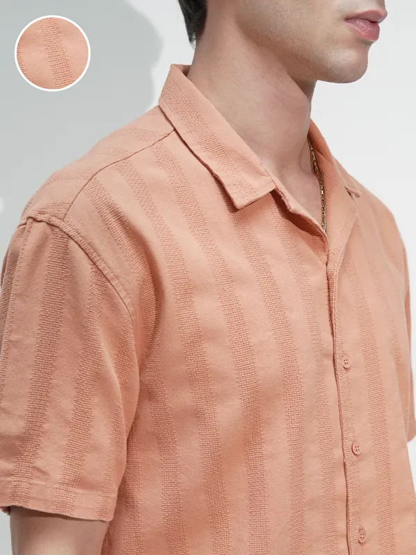 Highlander Men Rust Self Design Relaxed Fit Casual Shirt