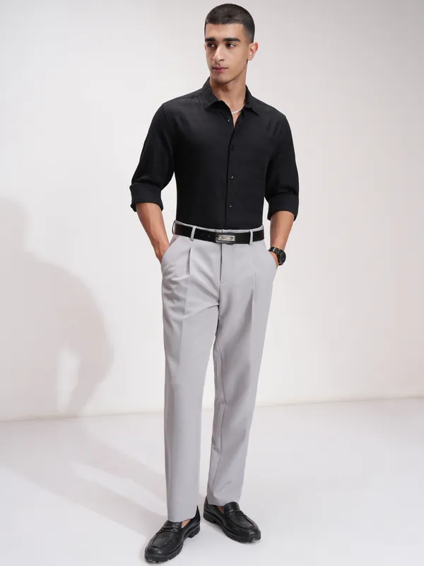 Highlander Men Black Striped Slim Fit Casual Shirt