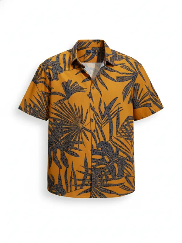 Highlander Men Orange Printed Relaxed Fit Casual Shirt