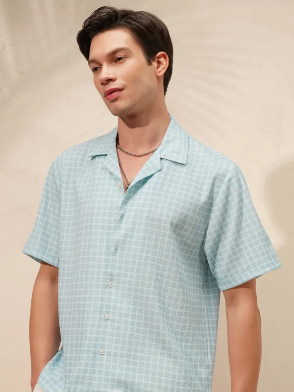 Highlander Men Blue Checked Boxy Fit Casual Shirt