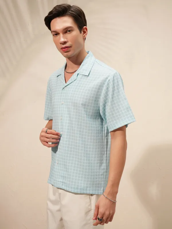 Highlander Men Blue Checked Boxy Fit Casual Shirt