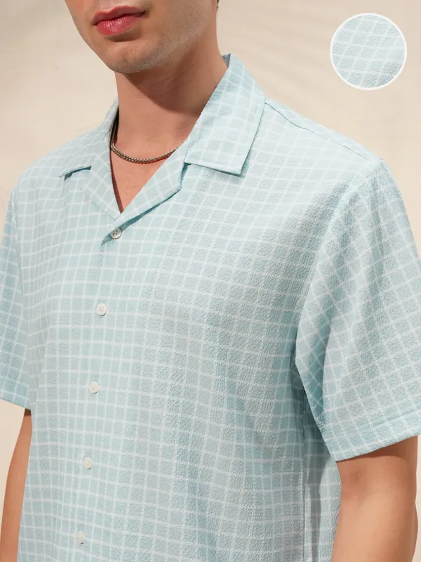 Highlander Men Blue Checked Boxy Fit Casual Shirt