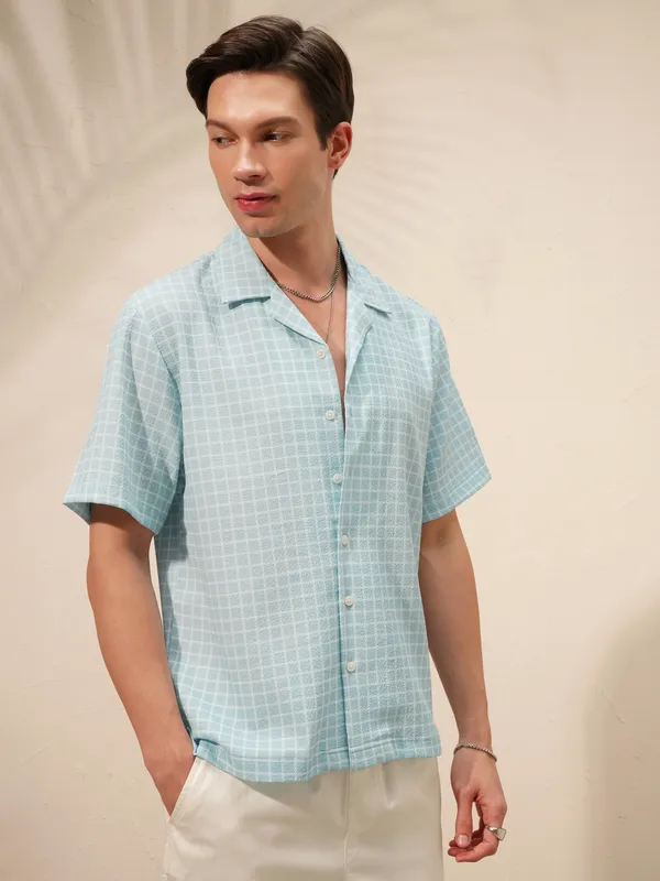 Highlander Men Blue Checked Boxy Fit Casual Shirt