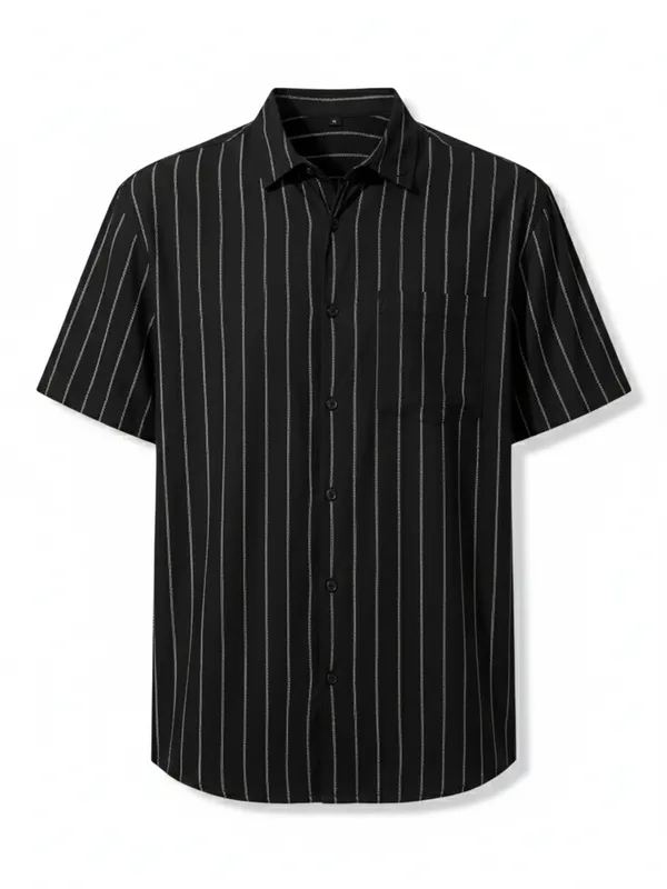 Highlander Men Black Striped Relaxed Fit Casual Shirt