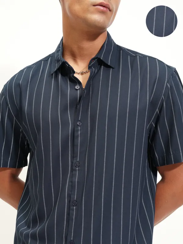 Highlander Men Blue Striped Relaxed Fit Casual Shirt