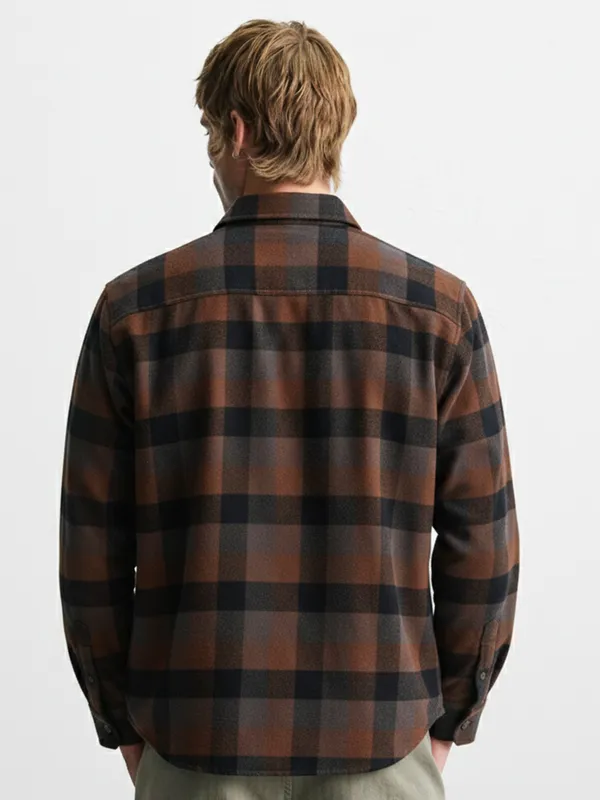 Highlander Men Brown Checked Relaxed Fit Casual Shirt