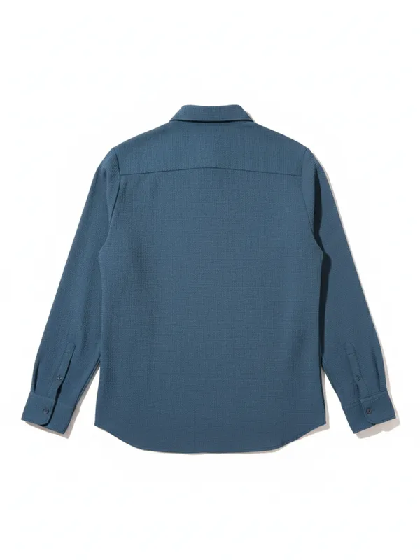 Highlander Men Navy Blue Self Design Slim Fit Casual Shirt