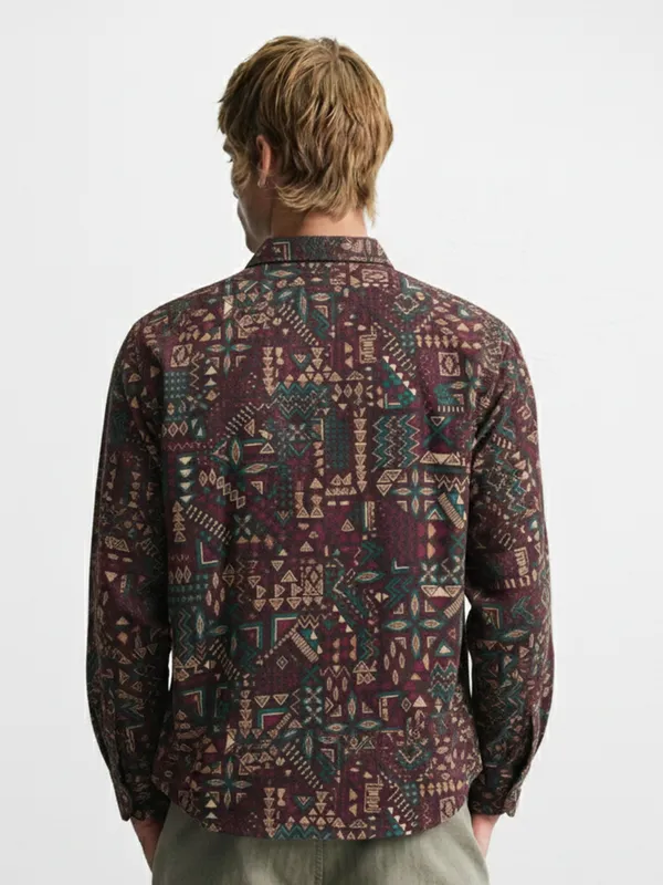 Highlander Men Brown Printed Slim Fit Casual Shirt