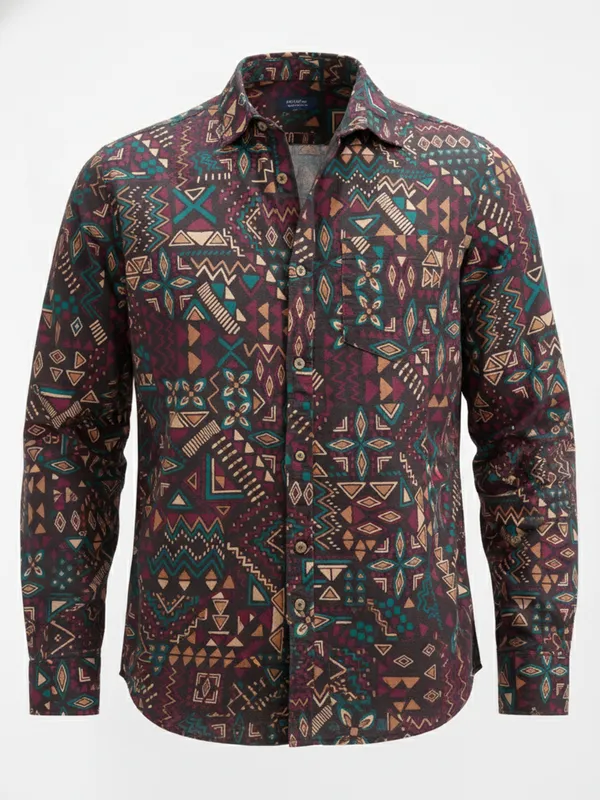 Highlander Men Brown Printed Slim Fit Casual Shirt