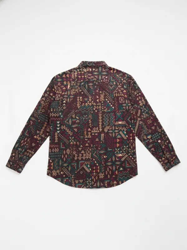 Highlander Men Brown Printed Slim Fit Casual Shirt