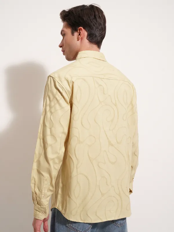 Highlander Men Mustard Self Design Relaxed Fit Casual Shirt
