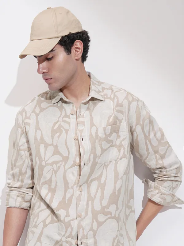 Highlander Men Blue Self Design Relaxed Fit Casual Shirt