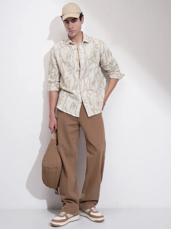 Highlander Men Blue Self Design Relaxed Fit Casual Shirt