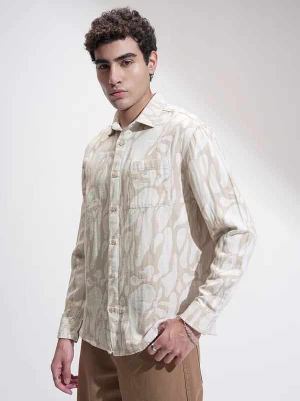 Highlander Men Blue Self Design Relaxed Fit Casual Shirt