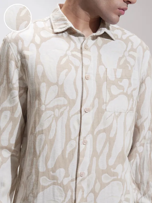 Highlander Men Blue Self Design Relaxed Fit Casual Shirt