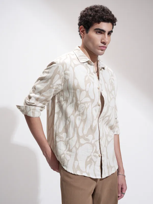 Highlander Men Blue Self Design Relaxed Fit Casual Shirt