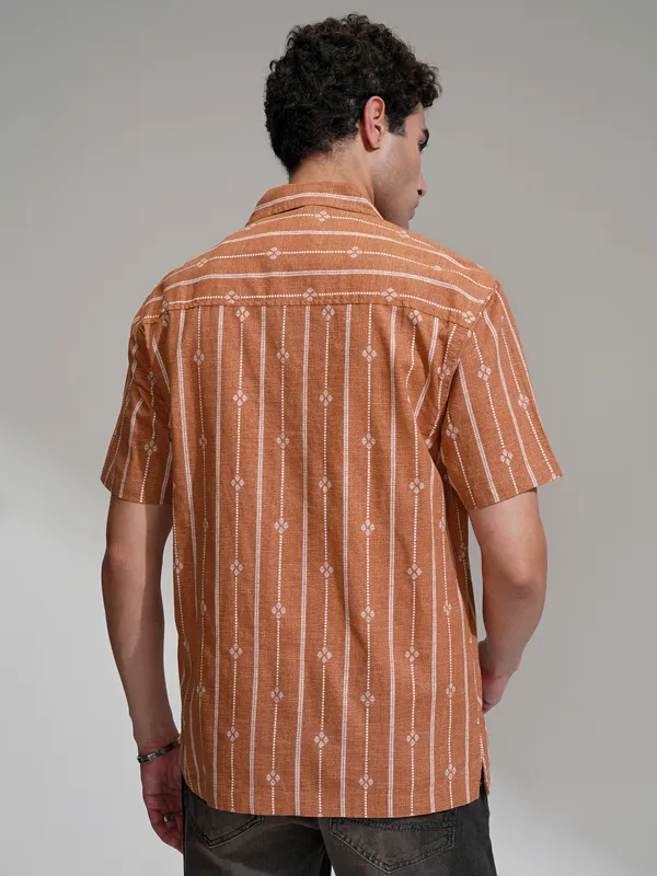 Highlander Men Rust Printed Relaxed Fit Casual Shirt