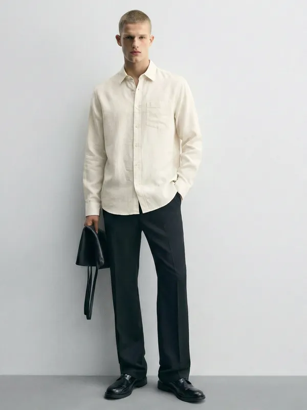 Highlander Men Off White Self Design Relaxed Fit Casual Shirt