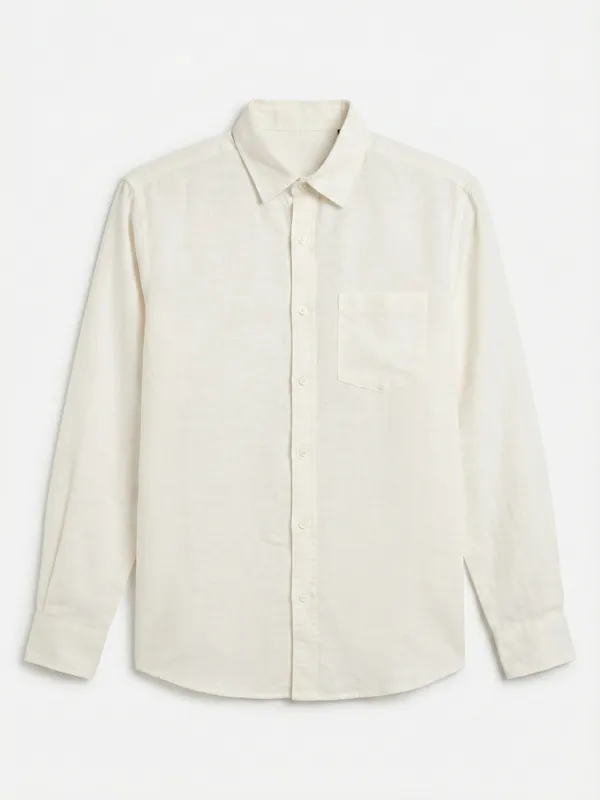 Highlander Men Off White Self Design Relaxed Fit Casual Shirt