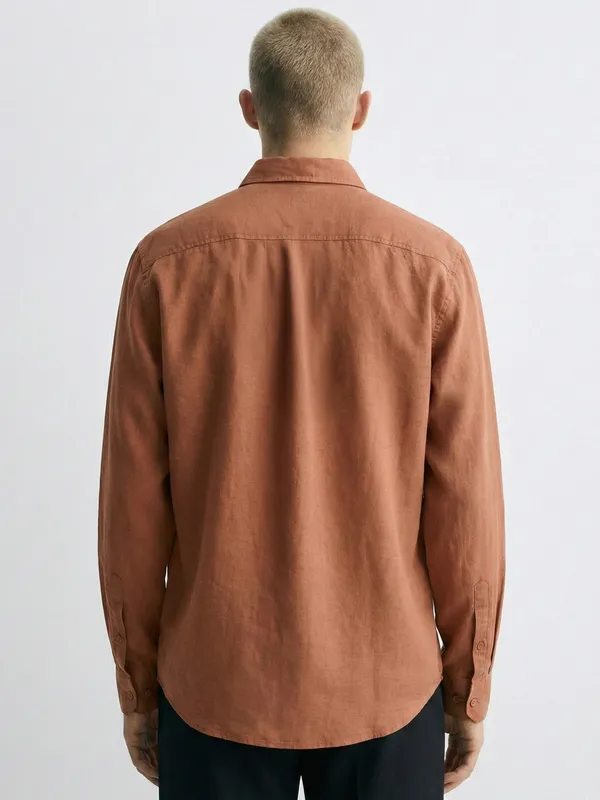Highlander Men Rust Self Design Relaxed Fit Casual Shirt