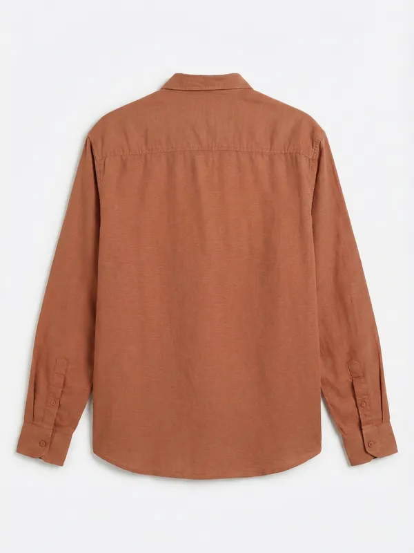 Highlander Men Rust Self Design Relaxed Fit Casual Shirt