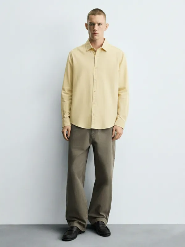 Highlander Men Yellow Self Design Relaxed Fit Casual Shirt