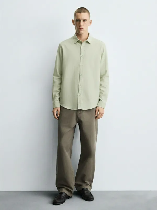 Highlander Men Green Self Design Relaxed Fit Casual Shirt