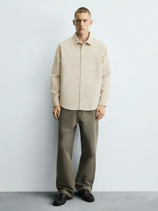 Highlander Men Cream Self Design Relaxed Fit Casual Shirt