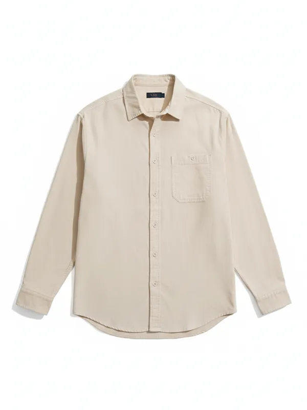 Highlander Men Cream Self Design Relaxed Fit Casual Shirt