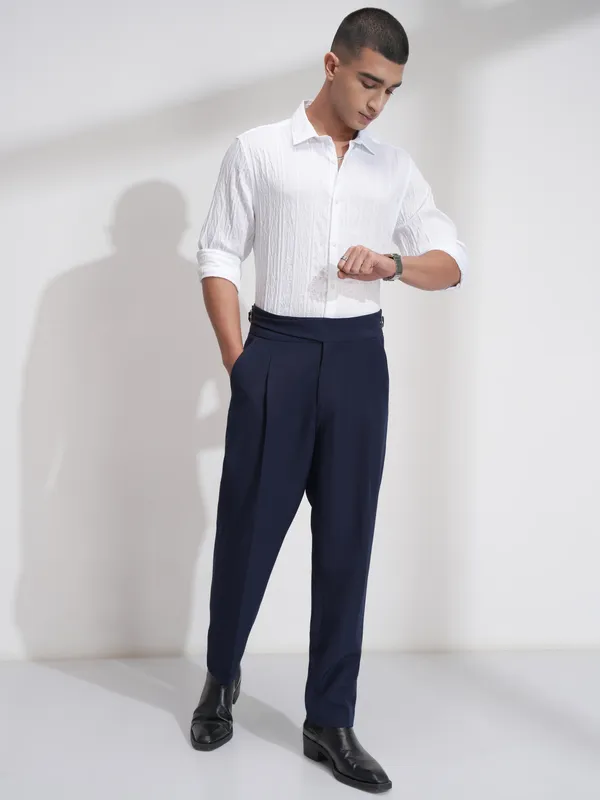 Highlander Men White Striped Slim Fit Casual Shirt