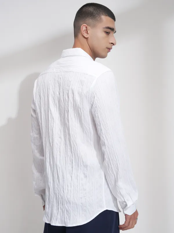 Highlander Men White Striped Slim Fit Casual Shirt