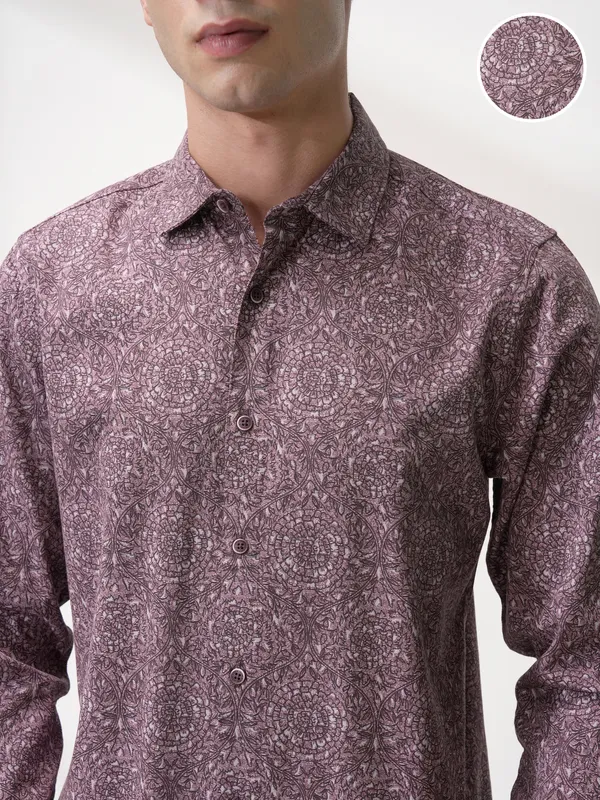 Highlander Men Purple Printed Slim Fit Casual Shirt