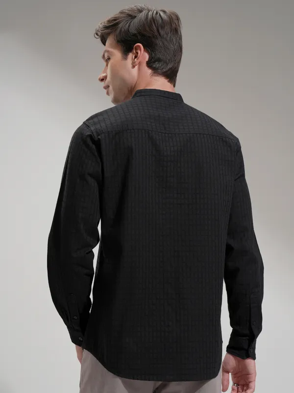 Highlander Men Black Self Design Slim Fit Casual Shirt