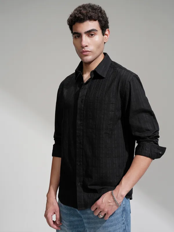Highlander Men Black Checked Relaxed Fit Casual Shirt