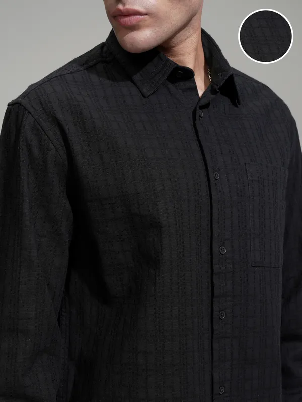 Highlander Men Black Checked Relaxed Fit Casual Shirt