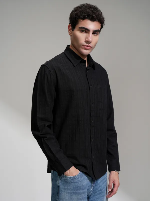 Highlander Men Black Checked Relaxed Fit Casual Shirt