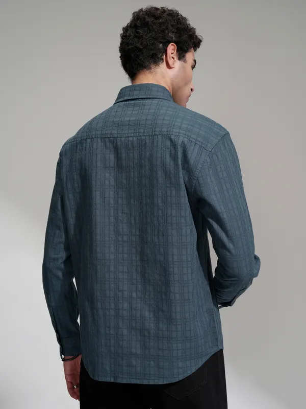 Highlander Men Blue Checked Relaxed Fit Casual Shirt