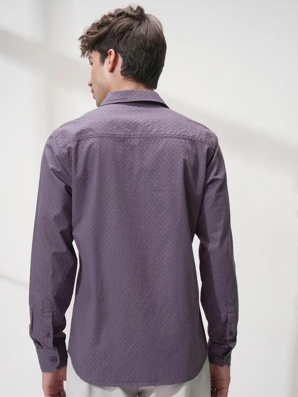 Highlander Men Purple Self Design Slim Fit Casual Shirt