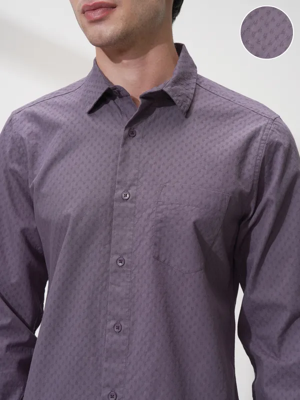 Highlander Men Purple Self Design Slim Fit Casual Shirt