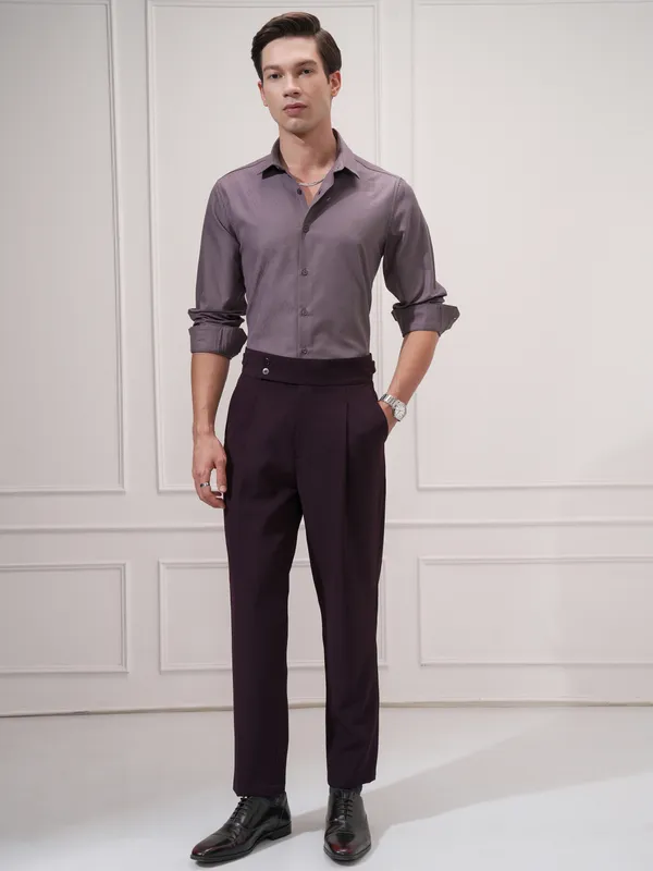 Highlander Men Purple Self Design Slim Fit Casual Shirt