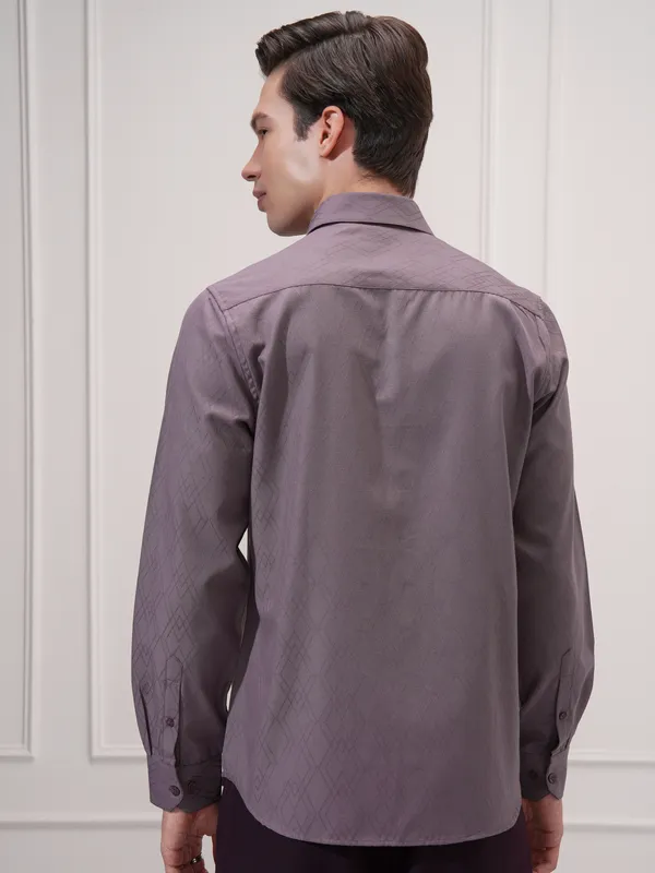 Highlander Men Purple Self Design Slim Fit Casual Shirt