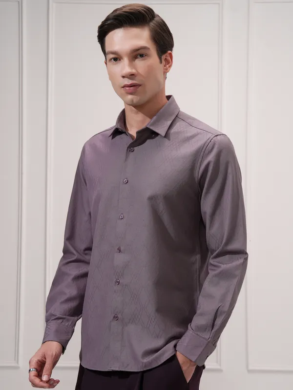 Highlander Men Purple Self Design Slim Fit Casual Shirt