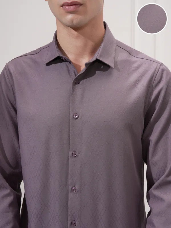 Highlander Men Purple Self Design Slim Fit Casual Shirt