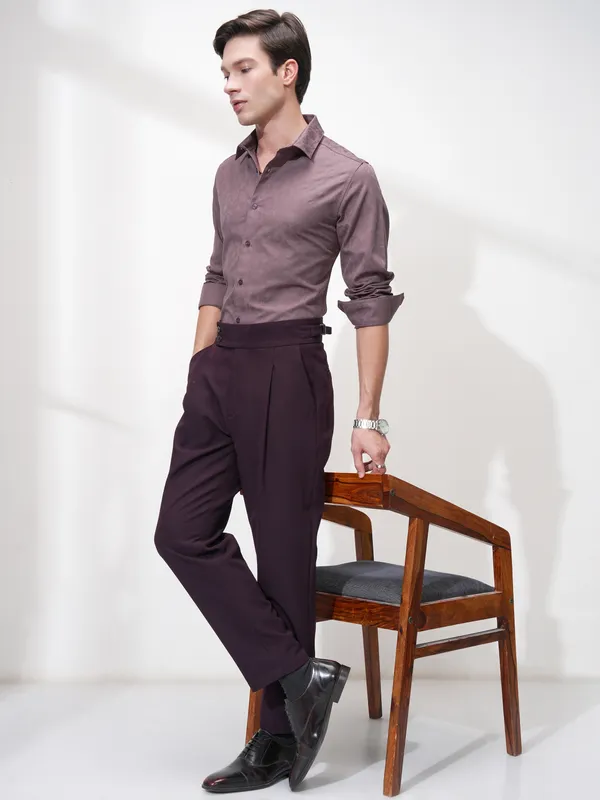 Highlander Men Purple Self Design Slim Fit Casual Shirt